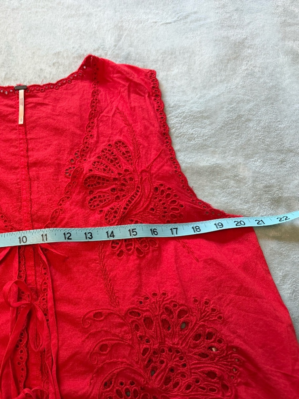Free People Sweet Escape Embroidered Eyelet Tie Front Top Red Women's Size Large - Picture 9 of 11